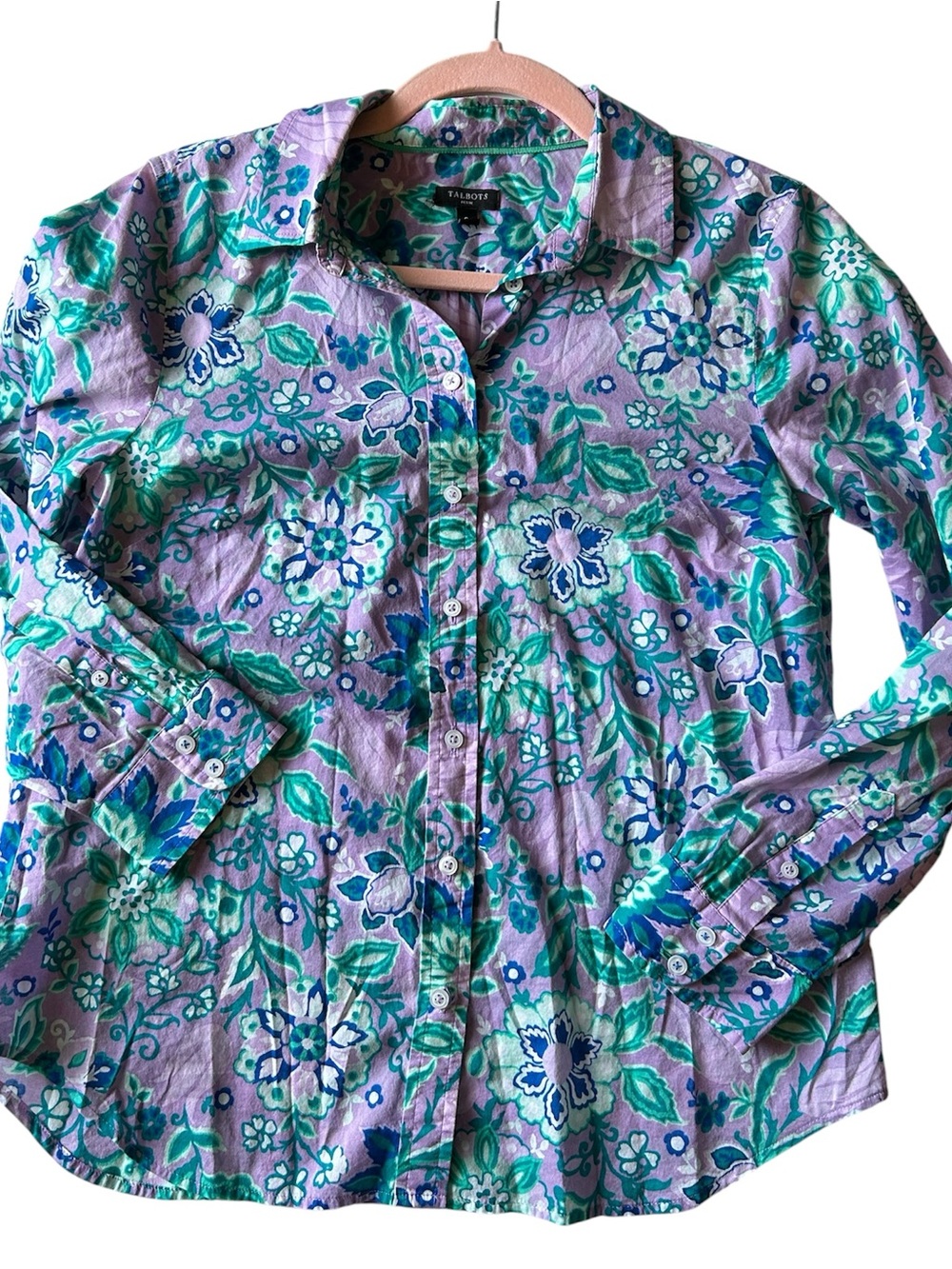 Talbots Floral Button-Up Shirt in Lavender, Teal & Navy 100% cotton size SP